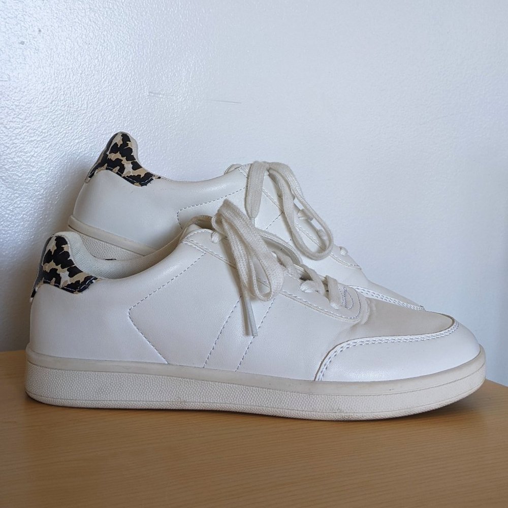 White Sneakers with Leopard Print Detail